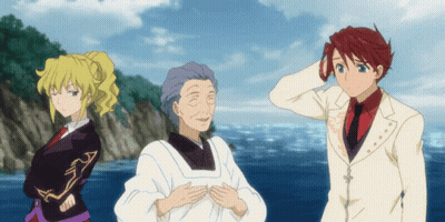 A Group Of Anime Characters Standing Next To Each Other GIF