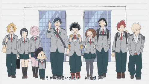 A Group Of Anime Characters Standing Next To Each Other With Chinese Writing GIF
