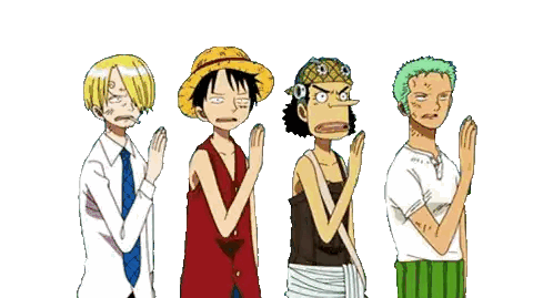 A Group Of Anime Characters Standing Next To Each Other With Their Hands Folded Sticker