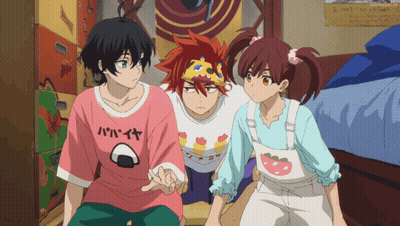 A Group Of Anime Characters With One Wearing A Shirt That Says ' Papaya ' On It GIF