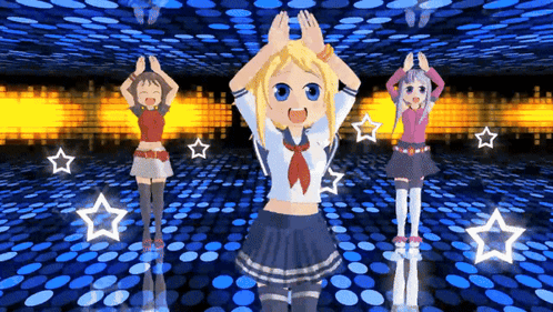A Group Of Anime Girls Are Dancing On A Dance Floor GIF