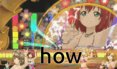 A Group Of Anime Girls Are Dancing On A Stage With The Word How In The Upper Right Corner GIF