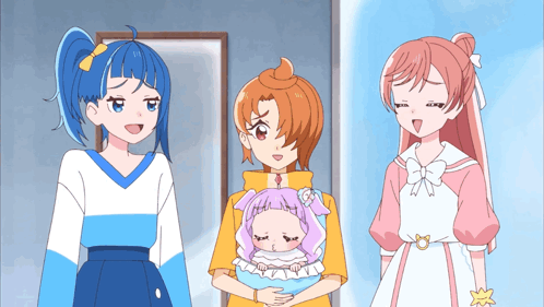 A Group Of Anime Girls Are Standing Next To Each Other GIF