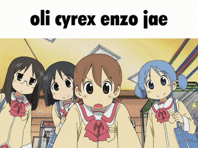 A Group Of Anime Girls Are Standing Next To Each Other With The Caption Oli Cyrex Enzo Jae GIF