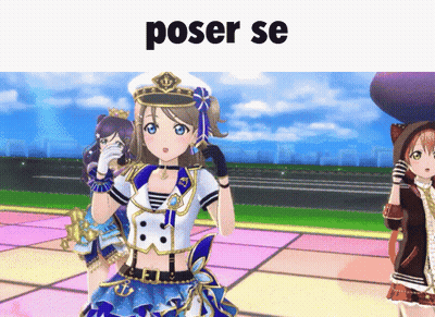 A Group Of Anime Girls Standing Next To Each Other With The Words " Poser Se " Written Above Them GIF