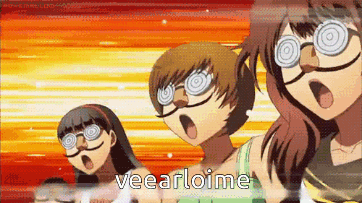 A Group Of Anime Girls With Hypnotic Glasses And The Words Veearloime GIF