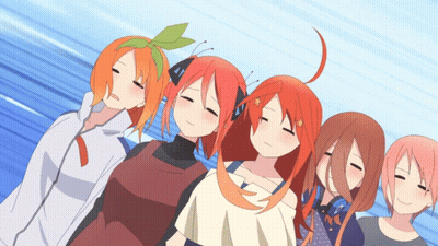 A Group Of Anime Girls With Their Eyes Closed In A Row GIF