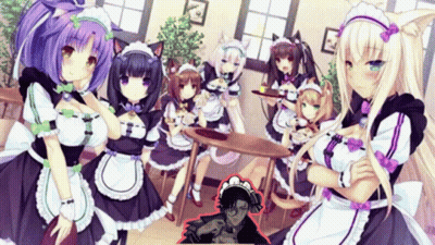 A Group Of Anime Maids Are Standing Around A Table In A Room GIF