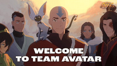 A Group Of Avatar Characters Are Standing Next To Each Other With The Words Welcome To Team Avatar Below Them GIF