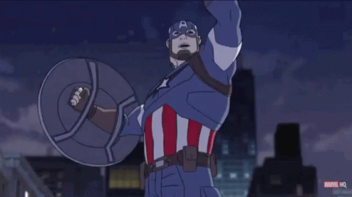 A Group Of Avengers Are Standing On A Street With A Marvel Hq Logo In The Corner GIF