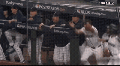 A Group Of Baseball Players In A Dugout With Fox Alds On The Bottom Right GIF