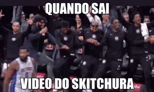 A Group Of Basketball Players Are Dancing On The Court With A Caption That Says Video Do Skitchura GIF