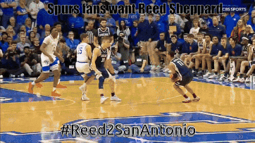 A Group Of Basketball Players On A Court With #Reed2sanantonio On The Bottom GIF