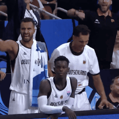 A Group Of Basketball Players Wearing Shirts That Say Deutschland On Them GIF