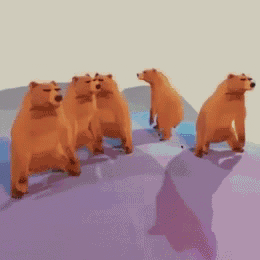 A Group Of Bears Are Standing In A Row On A Green Field GIF