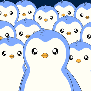 A Group Of Blue And White Penguins With Orange Beaks Are Standing Together GIF
