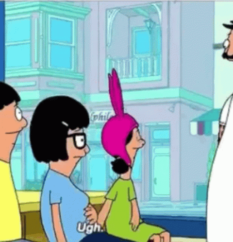 A Group Of Bob 'S Burgers Characters Are Sitting On A Bench . GIF