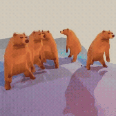 A Group Of Brown Bears Walking In A Line GIF