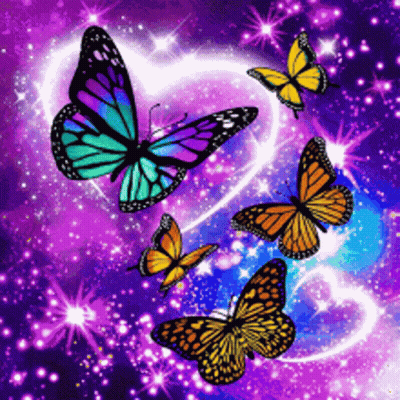 A Group Of Butterflies Are Flying Around A Heart On A Purple Background GIF