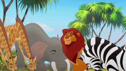A Group Of Cartoon Animals Including An Elephant And Zebra GIF