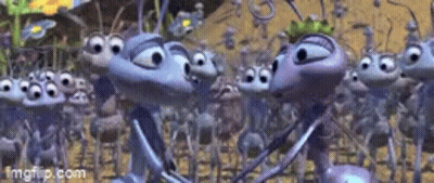 A Group Of Cartoon Ants Are Standing Next To Each Other . GIF