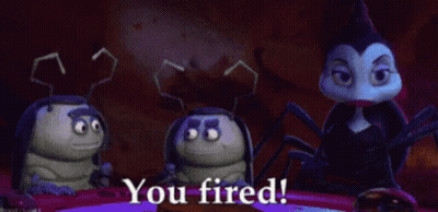 A Group Of Cartoon Ants Are Standing Next To Each Other With The Words " You Fired " Above Them GIF