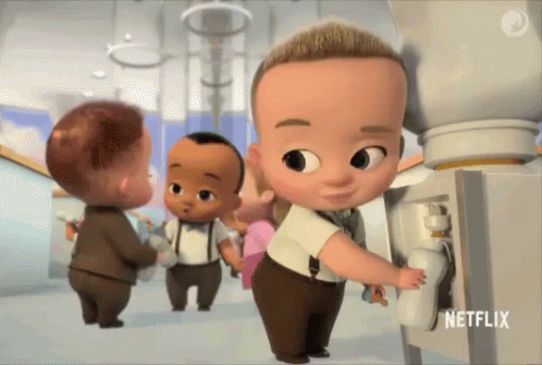 A Group Of Cartoon Babies Are Standing Around A Machine With Netflix Written On The Bottom GIF