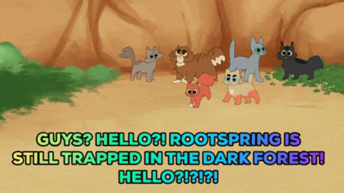 A Group Of Cartoon Cats Standing Next To Each Other With The Caption " Guys Hello " GIF