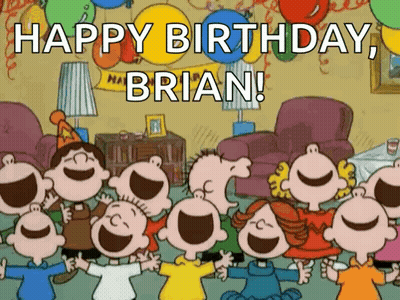 A Group Of Cartoon Characters Are Celebrating Brian 'S Birthday . GIF