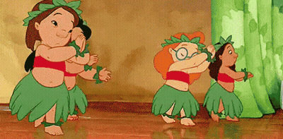 A Group Of Cartoon Characters Are Dancing A Hula Together . GIF