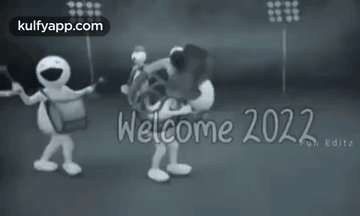 A Group Of Cartoon Characters Are Dancing And Laughing In A Black And White Video . GIF