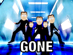 A Group Of Cartoon Characters Are Dancing In A Hallway And The Word Gone Is On The Screen GIF
