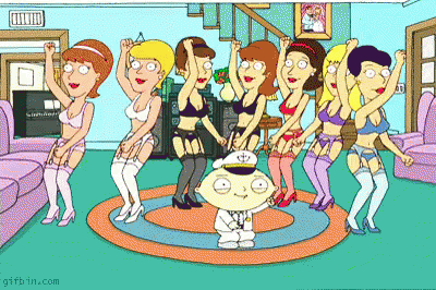 A Group Of Cartoon Characters Are Dancing In Lingerie With A Gifbin.com Logo In The Corner GIF