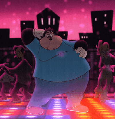 A Group Of Cartoon Characters Are Dancing On A Disco Floor GIF
