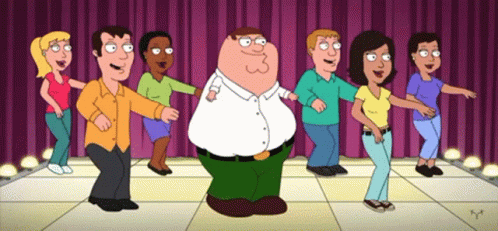 Cartoon Characters Dancing On Stage GIF