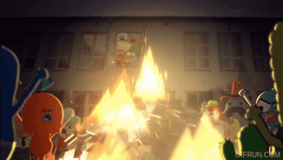A Group Of Cartoon Characters Are Gathered Around A Fire With The Website Gifrun.com Visible In The Corner GIF