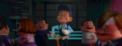 A Group Of Cartoon Characters Are Gathered Around A Man With A Blue Hat GIF