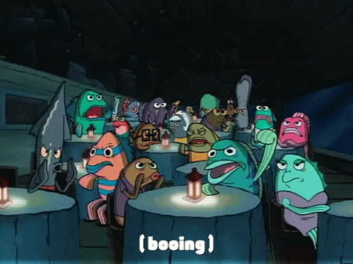 A Group Of Cartoon Characters Are Gathered Around A Table With The Word Booing Written On The Bottom GIF