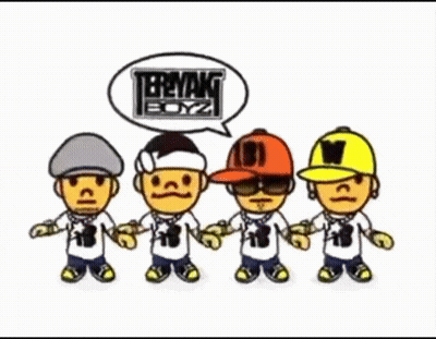 A Group Of Cartoon Characters Are Holding Hands With A Speech Bubble That Says Teeyang Boyz GIF
