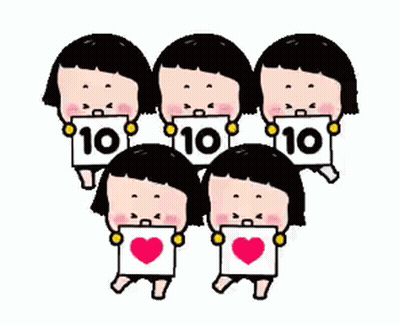 A Group Of Cartoon Characters Are Holding Signs That Say 10 And A Heart . GIF