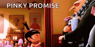 A Group Of Cartoon Characters Are Hugging Each Other In A Room With The Words `` Pinky Promise '' . GIF
