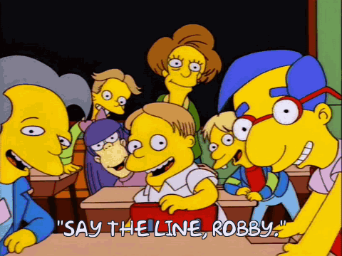 A Group Of Cartoon Characters Are In A Classroom With The Words Say The Line Robby GIF