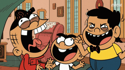 A Group Of Cartoon Characters Are Laughing In A Living Room With A Nickelodeon Logo In The Corner GIF