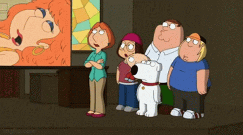 A Group Of Cartoon Characters Are Looking At A Painting Of A Woman GIF