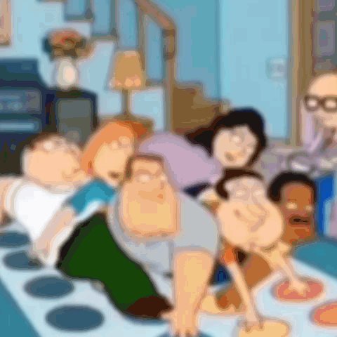 A Group Of Cartoon Characters Are Playing A Game Of Twister . GIF