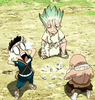 A Group Of Cartoon Characters Are Playing With Broken Glass And One Of Them Is Crying GIF