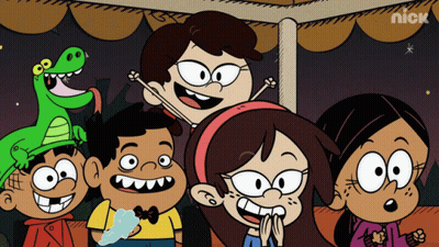 A Group Of Cartoon Characters Are Posing For A Picture With The Nick Logo On The Bottom GIF