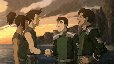 A Group Of Cartoon Characters Are Shaking Hands With Each Other GIF