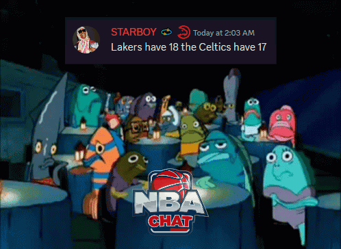 A Group Of Cartoon Characters Are Sitting Around A Table With The Nba Chat Logo On The Bottom Right GIF