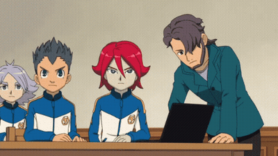 a group of cartoon characters are sitting at a table and one of them has the number 5 on his jacket